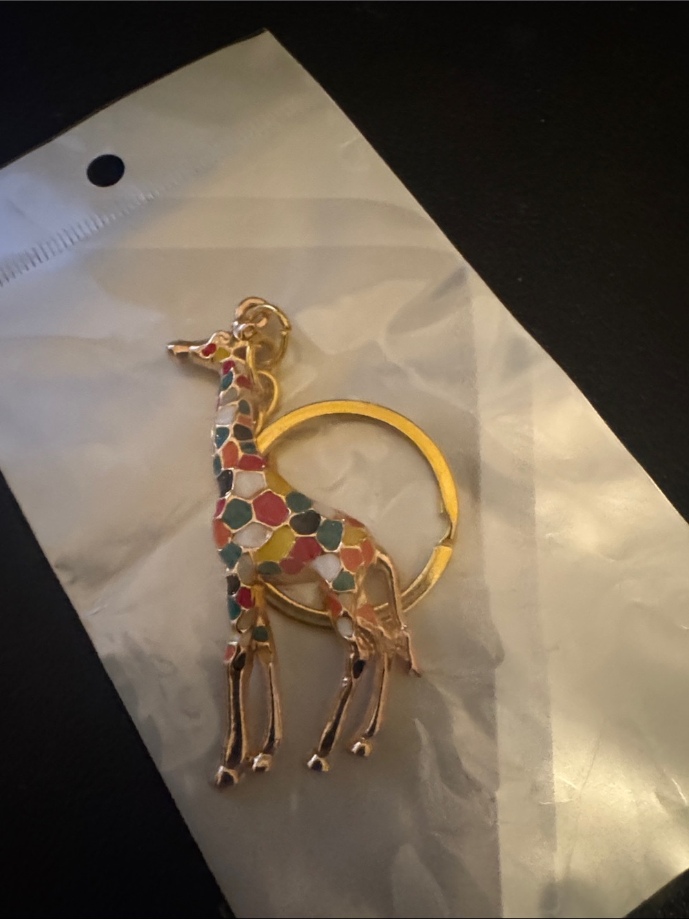 Gold Giraffe Enamel Keyring - Multicolor